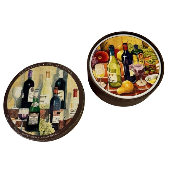 Other - Santa Barbara Ceramic Design Ron King Wine Drink Coasters Set of 4‎ w/Box